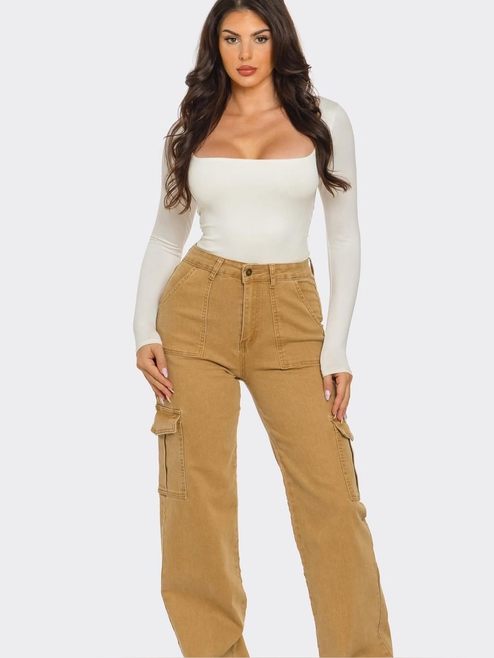 LA Girl High-Rise Wide Leg Cargo Pants in Camel